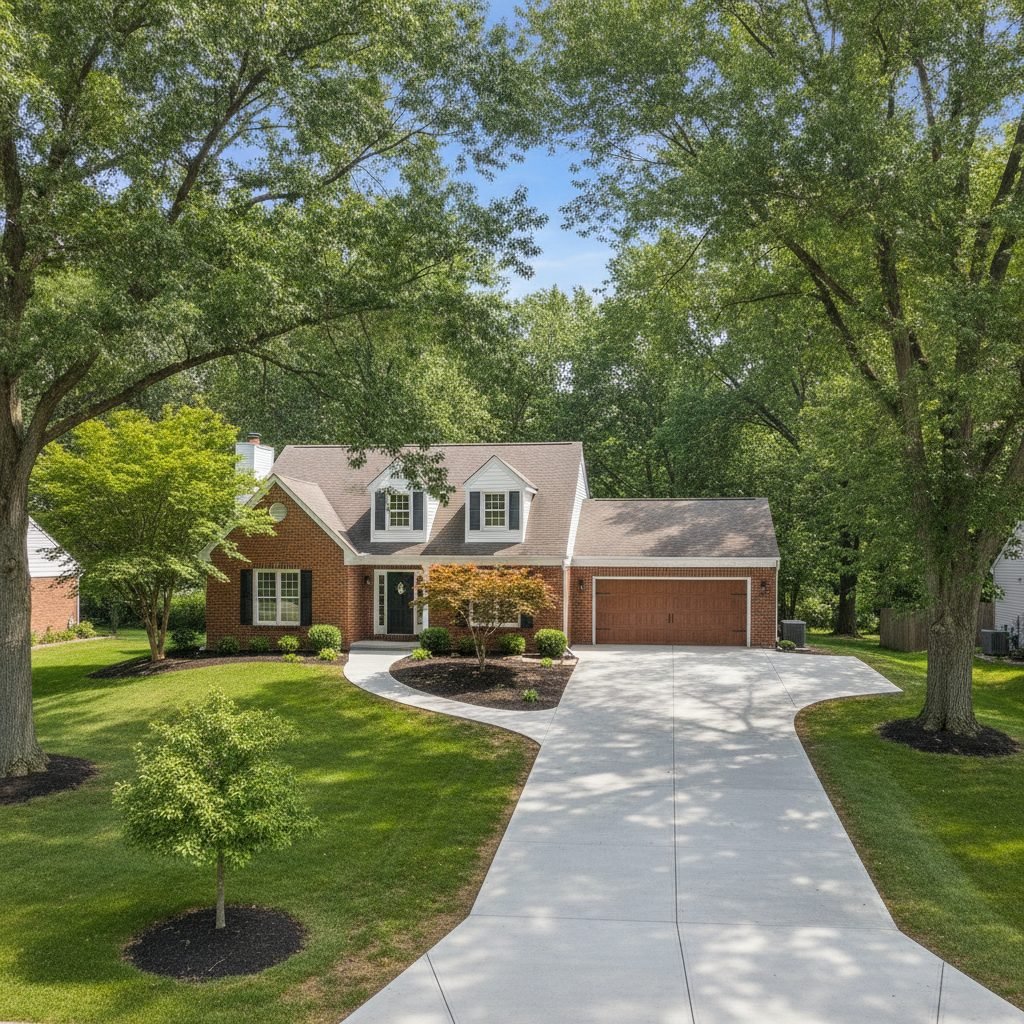 Traditional Gahanna Ohio family home with a freshly poured concrete driveway and walkway