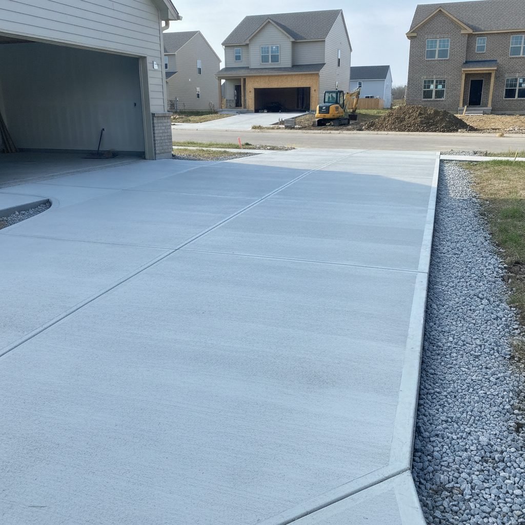 New concrete driveway in a growing Grove City Ohio subdivision with quality base preparation