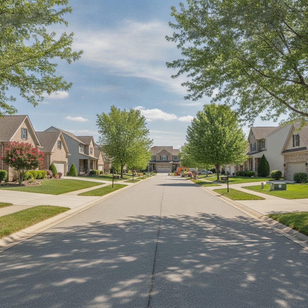 Grove City Ohio neighborhood street with well-maintained homes and clean concrete driveways