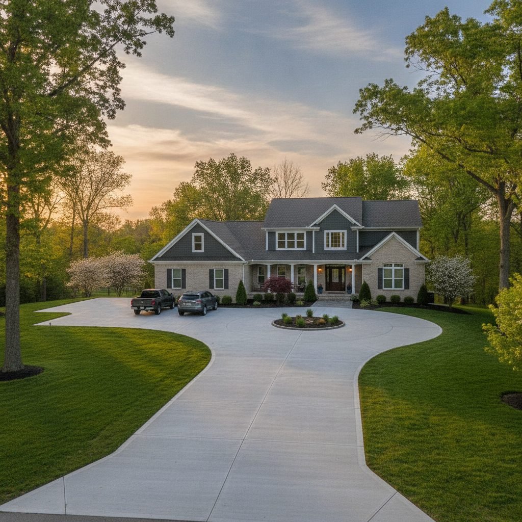 Widened concrete driveway and turnaround at a Pickerington Ohio family home