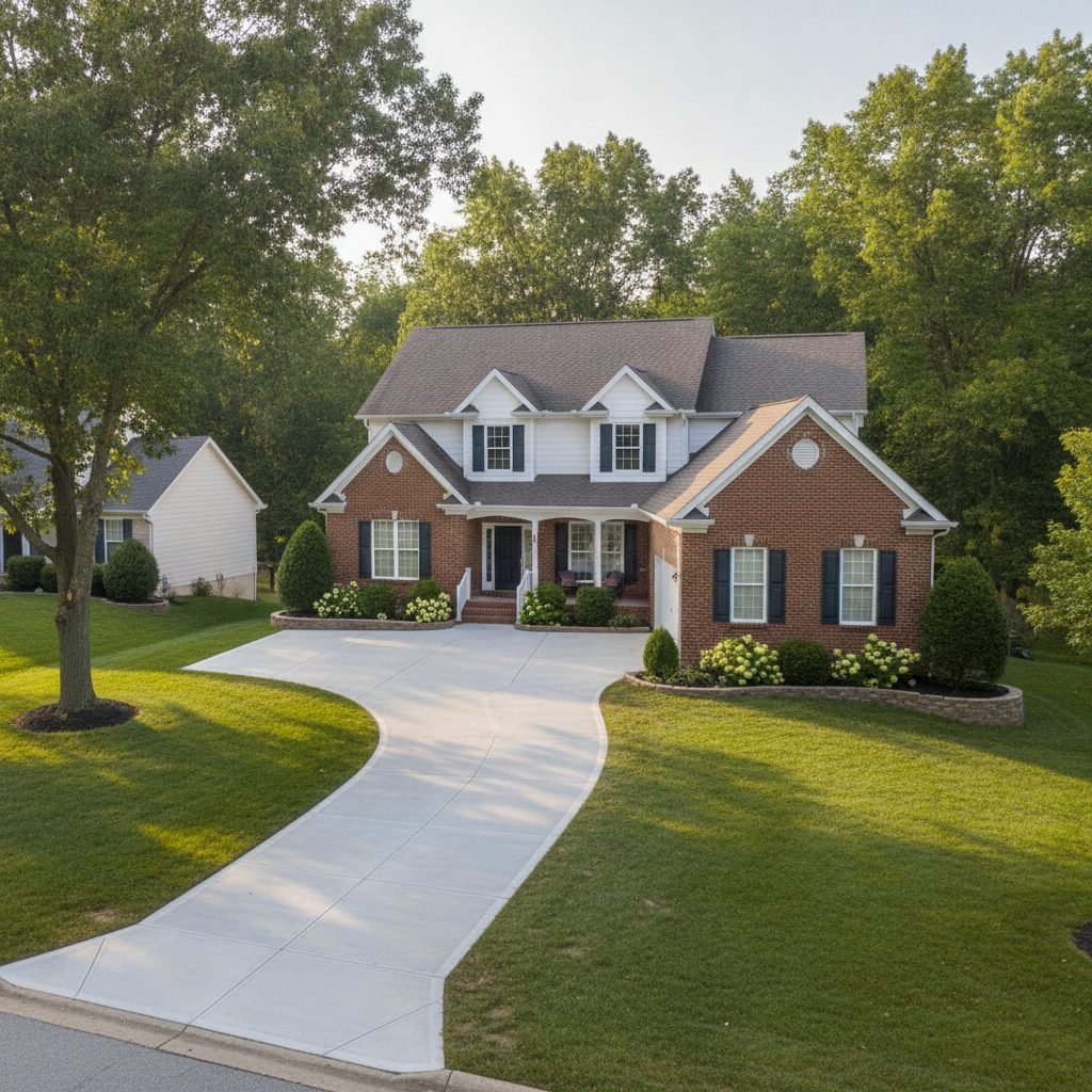 Traditional Reynoldsburg Ohio home with a freshly resurfaced smooth concrete driveway replacing a cracked old one