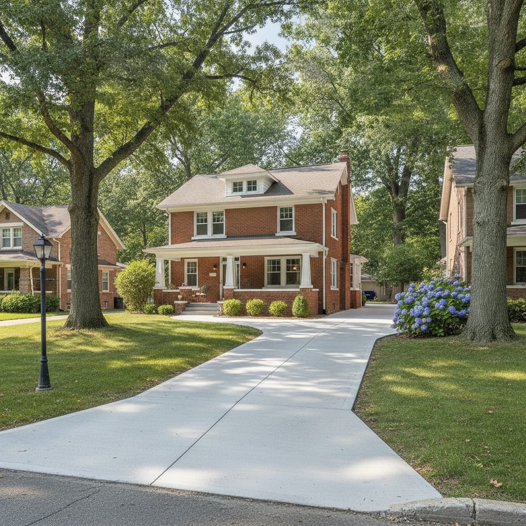 Brand new replacement concrete driveway at an established Westerville Ohio home