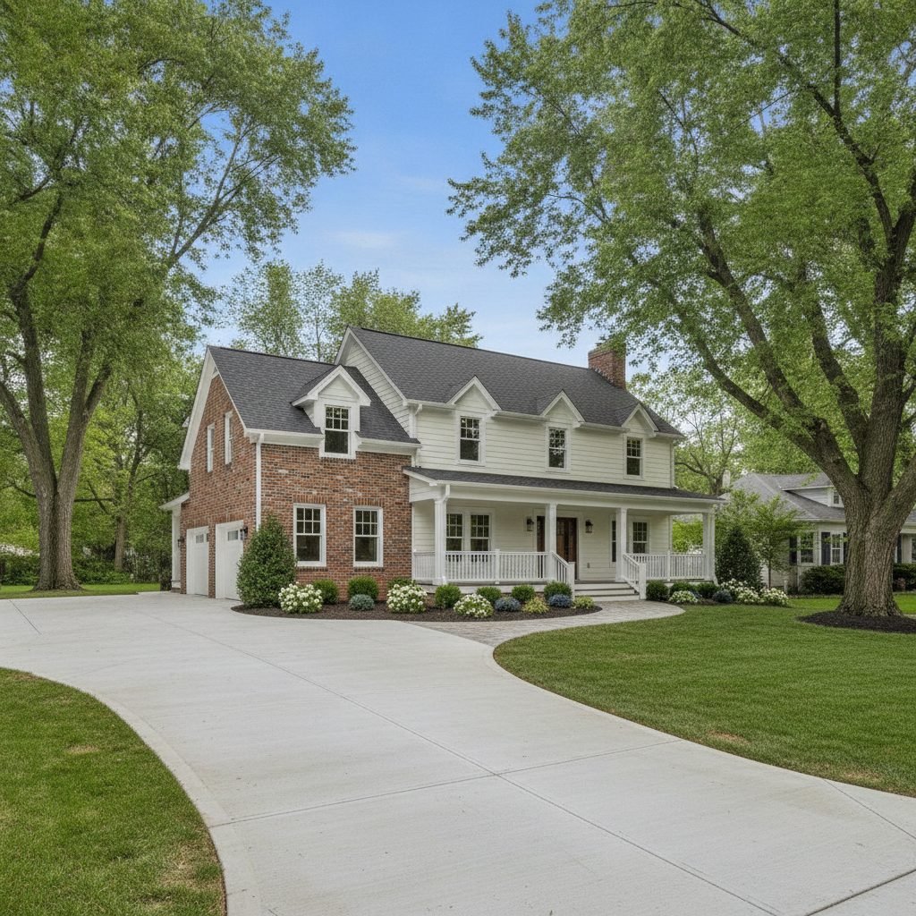 Historic-style home near Uptown Westerville Ohio with a freshly poured smooth concrete driveway