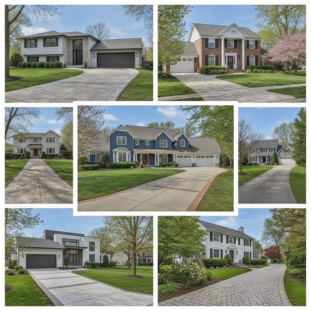 Collage feel of several different Columbus Ohio suburban homes each with attractive concrete driveways