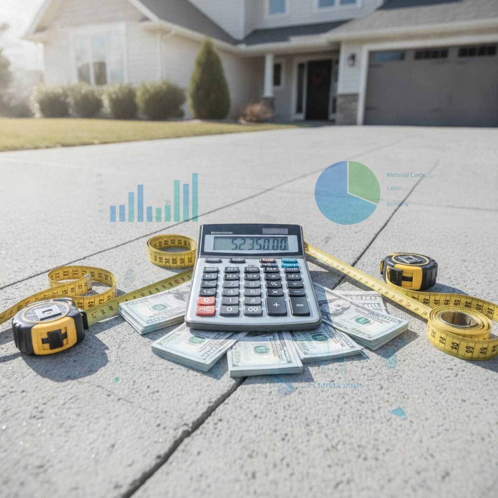 Concrete driveway with a calculator