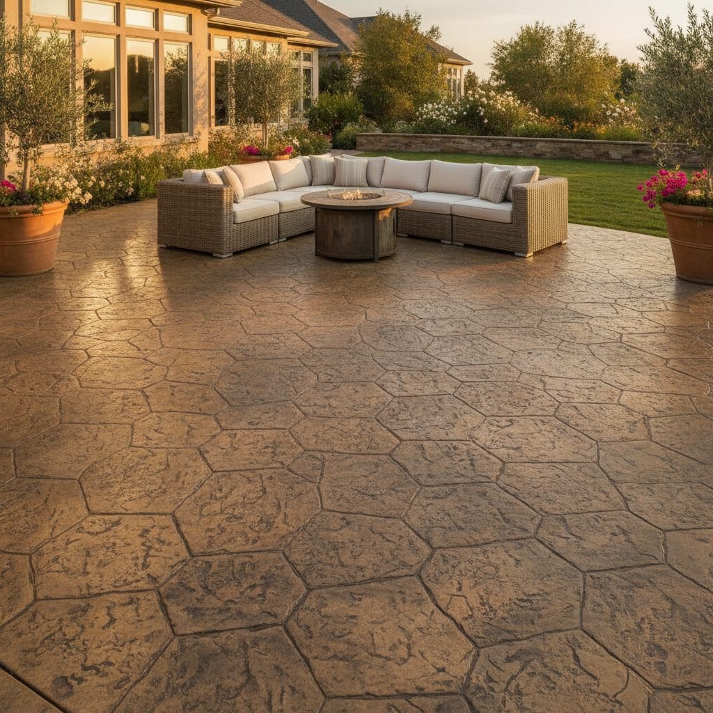 Beautiful stamped concrete patio that mimics natural stone