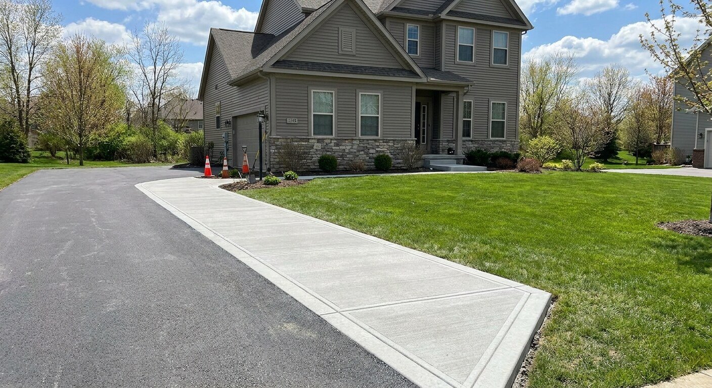 Concrete sidewalk project in Powell, Ohio by Columbus Driveway Co.