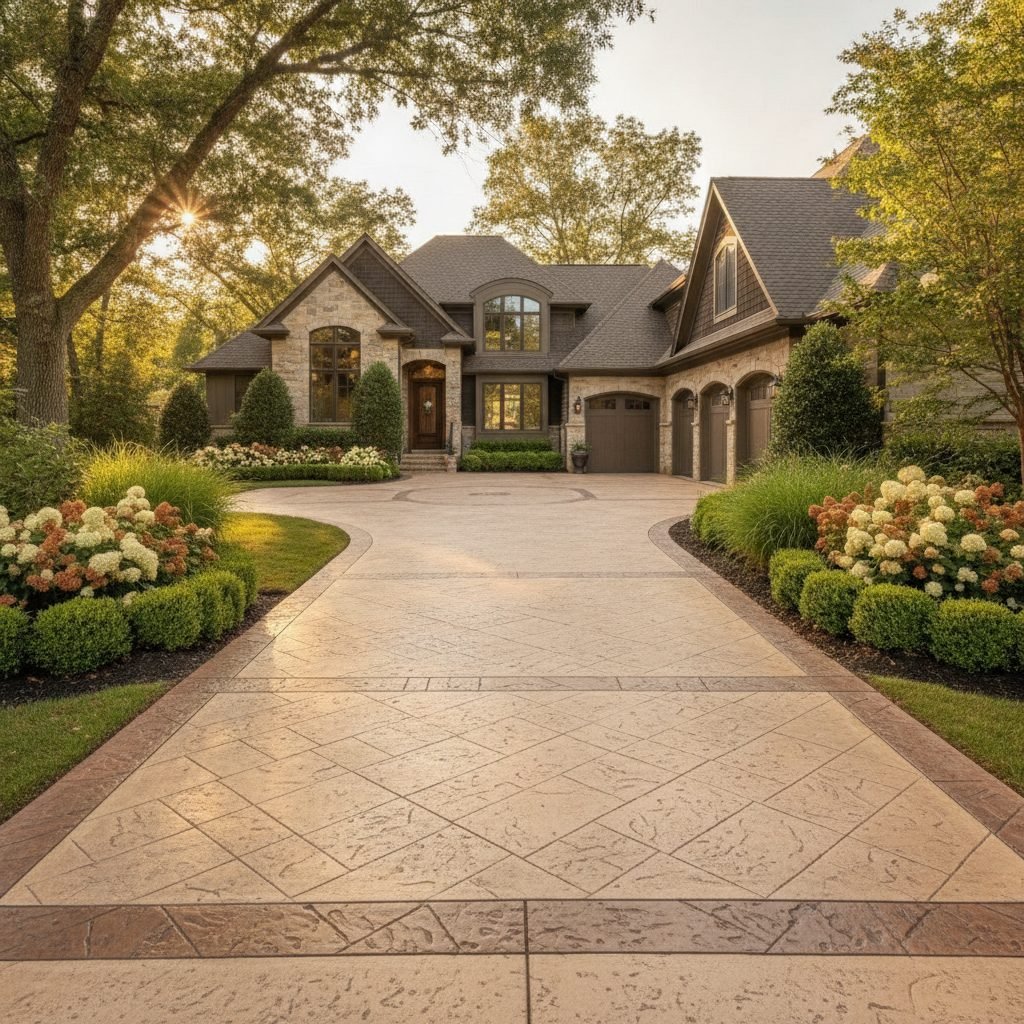 Stamped decorative concrete driveway in Columbus, OH