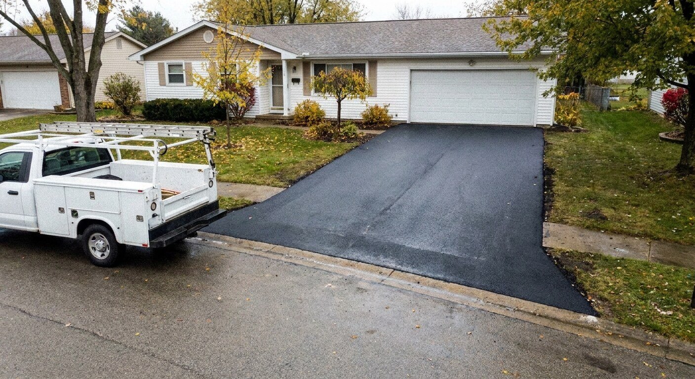 Residential asphalt driveway installation at a suburban home in Hilliard