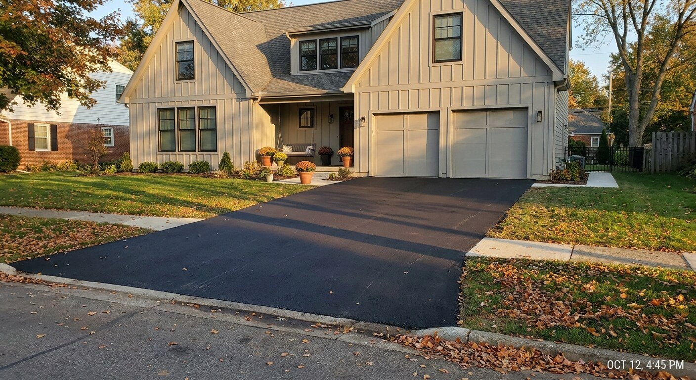 New asphalt driveway at a craftsman-style home in Bexley, Ohio.